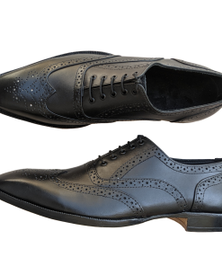 Royal Black Brough Leather Shoes - R688 6 Nelibar - Handmade Leather Brough Shoes - R688