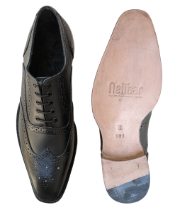 Royal Black Brough Leather Shoes - R688 7 Nelibar - Handmade Leather Brough Shoes - R688
