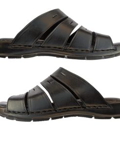 Handcrafted Leather Slippers with Durable PU Sole - R412 5 Nelibar Handmade Leather Slippers 412 Black